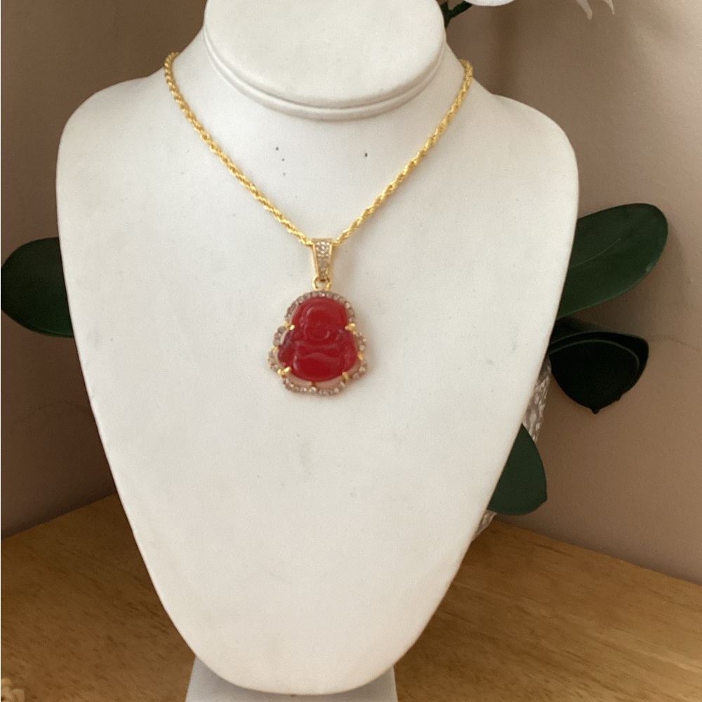 Gold and Red Buddha Pendant Necklace - Picture 8 of 10